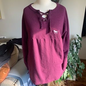 PINK Lace Front Sweatshirt Tunic